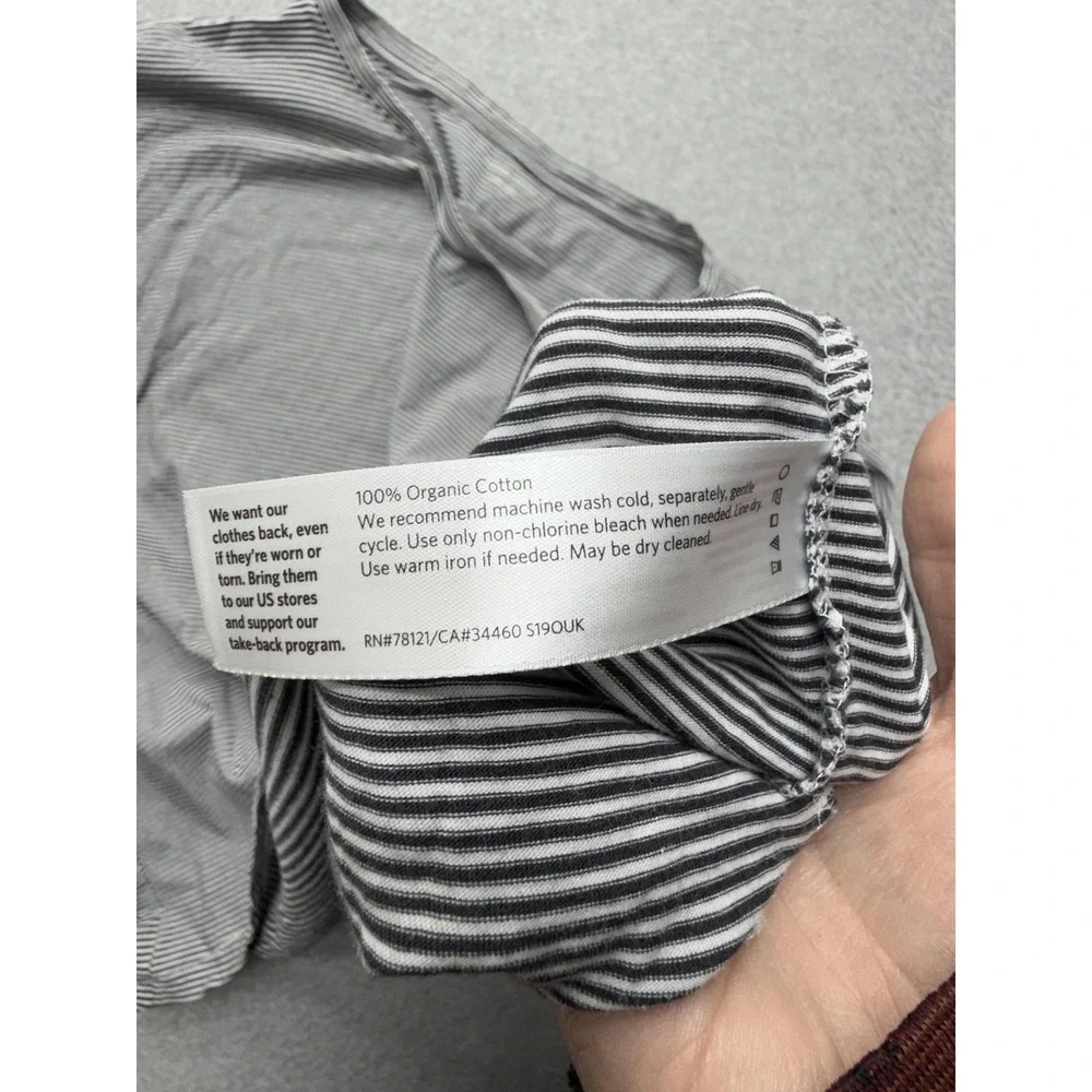 Eileen Fisher T-Shirt Womens Large Black Stripe Boat Neck Organic Cotton Dolman